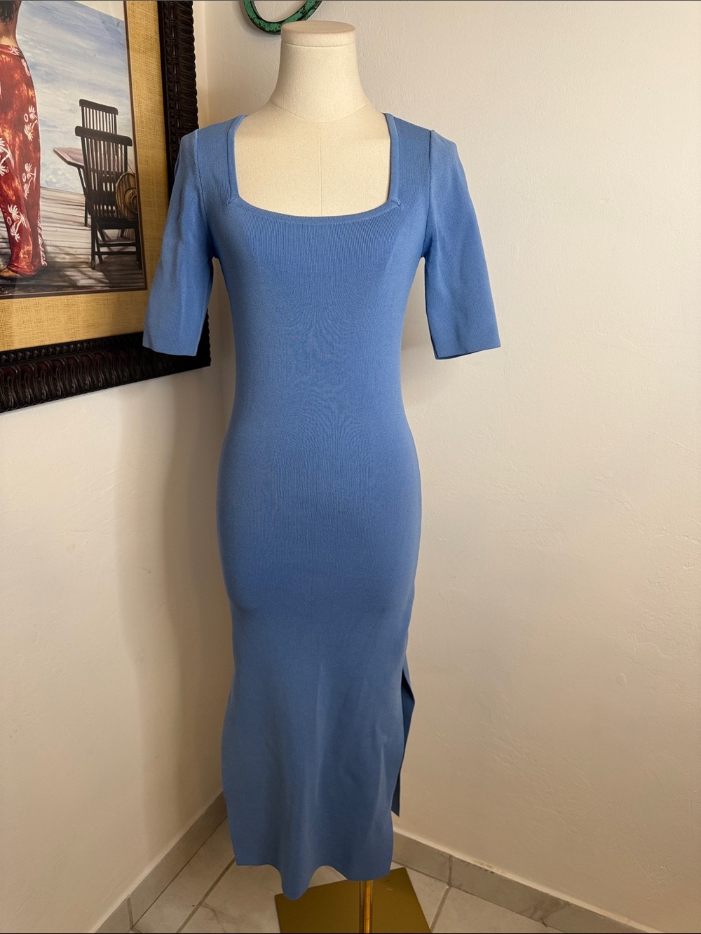 Animale Cornflower Blue Square-Neck Midi Dress